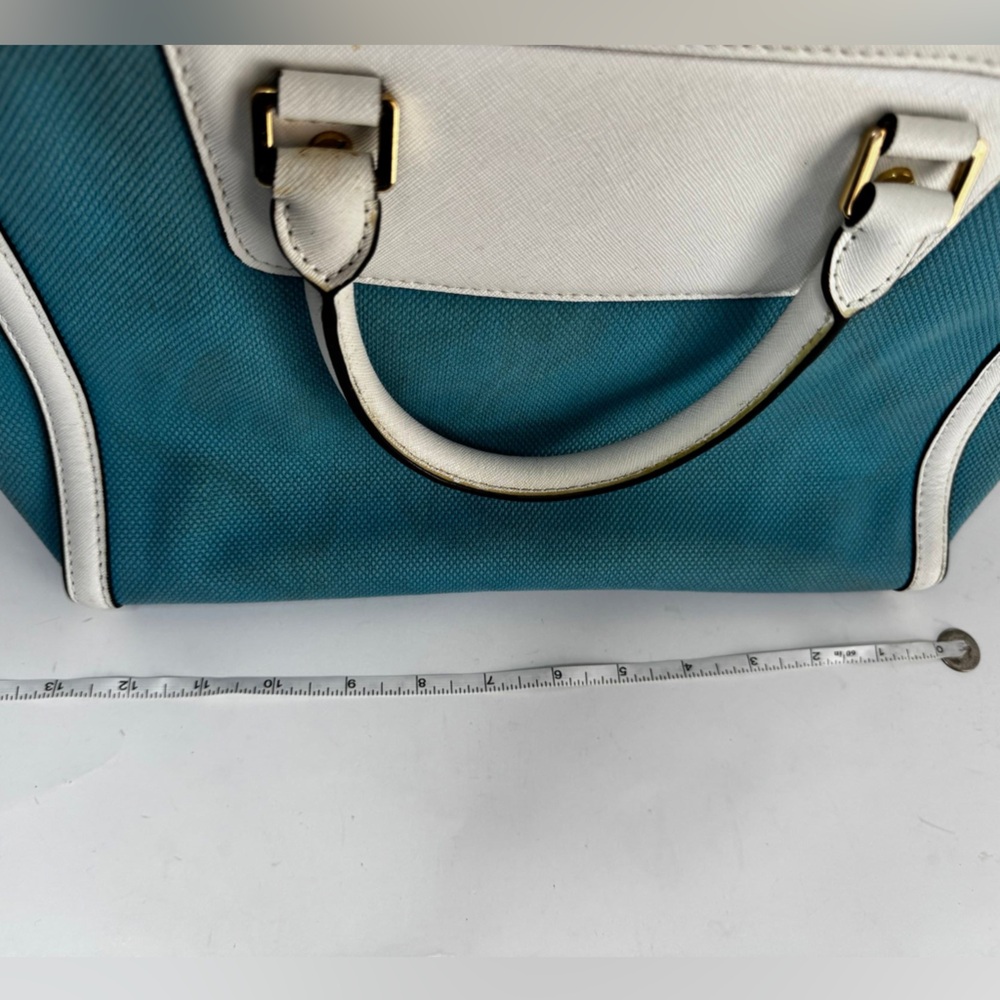 Michael Kors Selma Large Top Zip Summer Blue Canvas/Leather Satchel Bag - Picture 15 of 15